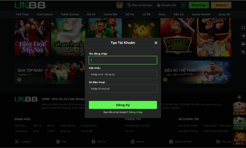 Hướng dẫn tân binh UK88 đăng ký tài khoản 