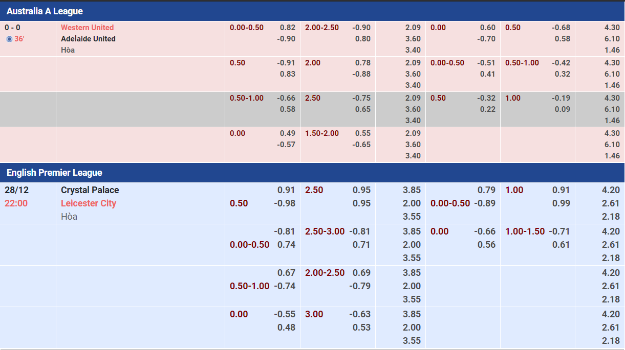 Ví dụ minh hoạt về kèo chấp 0.5 1 