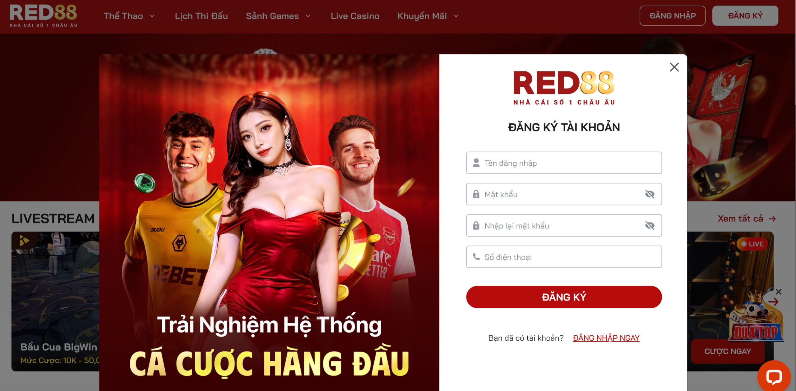 Đăng ký chơi tại Red88 chỉ qua vài thao tác